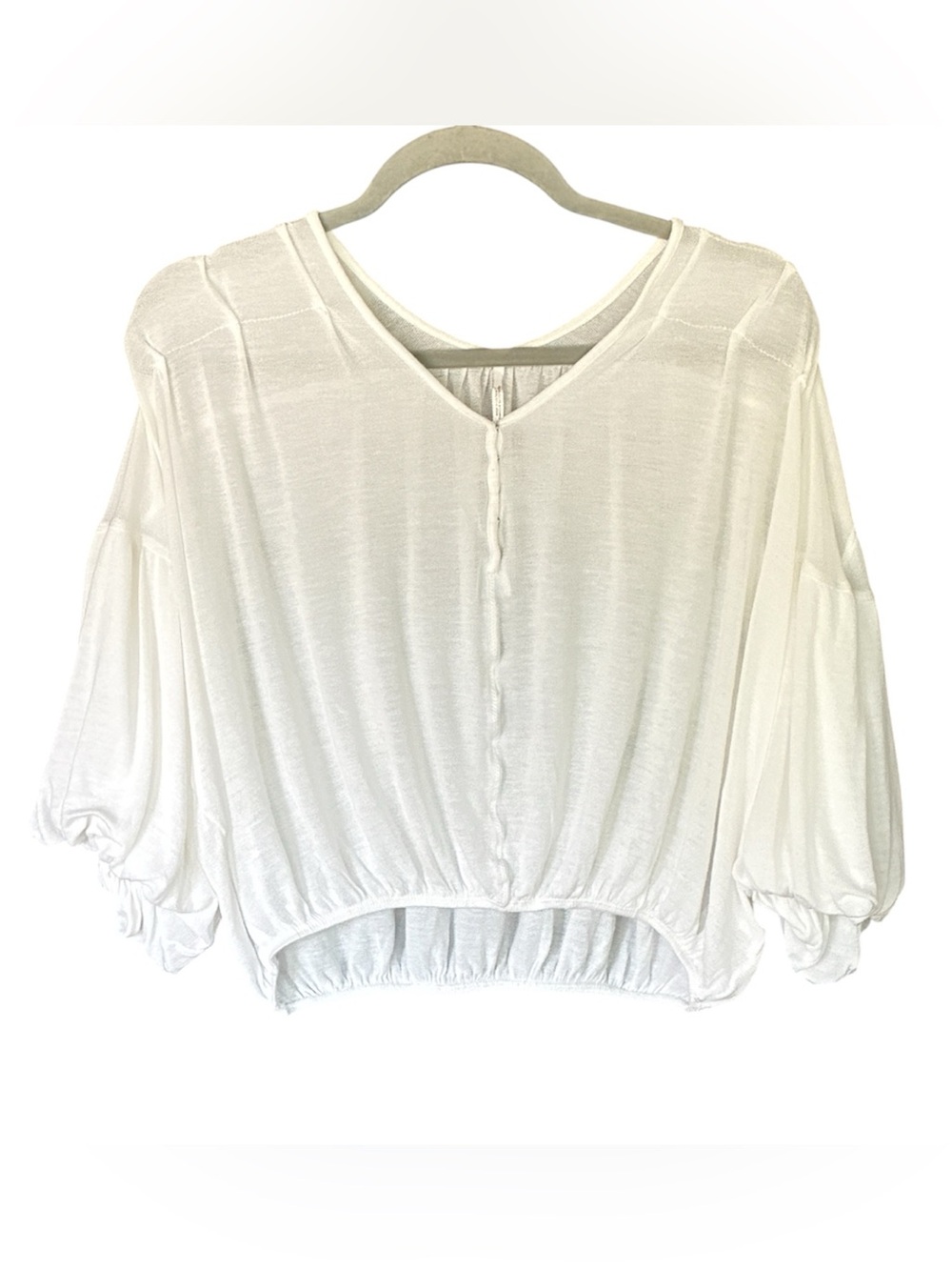 Free People White V-Neck Balloon Sleeve Cropped Blouse